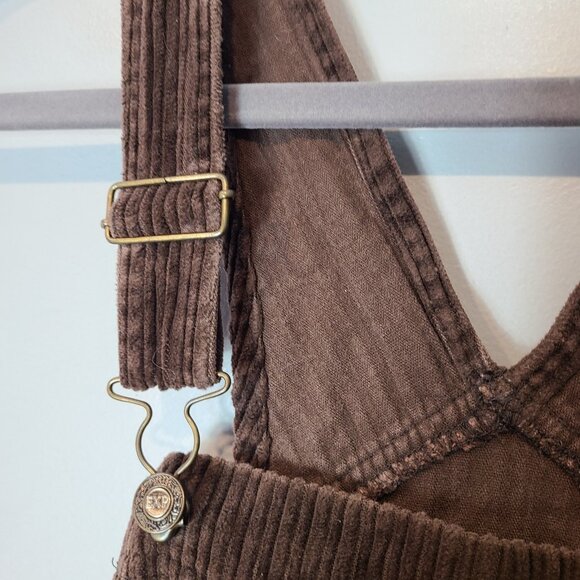 Vtg 90s Express Wide Wale Brown Corduroy Painter Bib Overalls Sz Medium Wide Leg - Picture 5 of 11